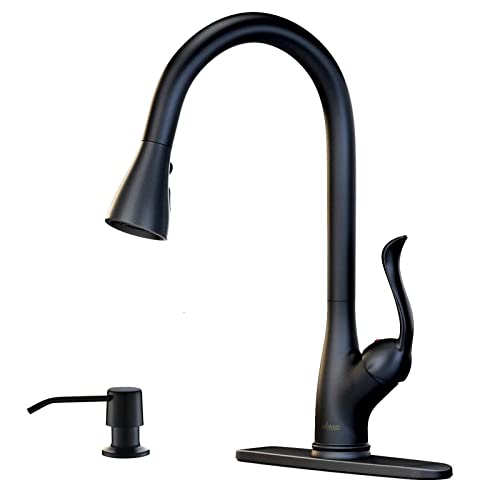 Matte Black Kitchen Faucet Pull Down Sprayer and Soap Dispenser