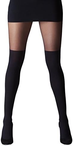 Gipsy Mock Ribbed Over the Knee Tights-One Size-Black