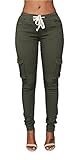 Pxmoda Womens Casual Stretch Drawstring Skinny Pants Cargo Jogger Pants (L, Army Green)