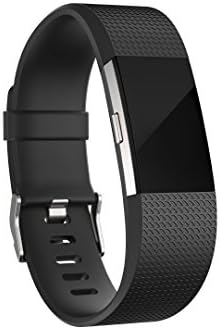 Fitbit Charge 2 Band Black Replacement with Metal Clasp Comfortable and Flexible Silicone Wristband by Huadea