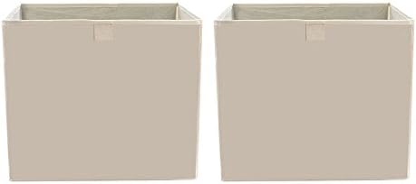 YouHi 2pcs Kids Canvas Storage Box with Handles Foldable Storage Cube Basket Bins Beige 13.212.611.2 in
