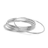 Thin Silver Stainless Steel Bangle Bracelet Set Round (Set of 7)