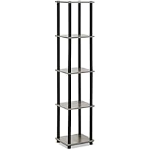 FURINNO Turn-N-Tube 5-Tier Corner Square Rack Display Shelf 99132GYW/BK, French Oak Grey/black