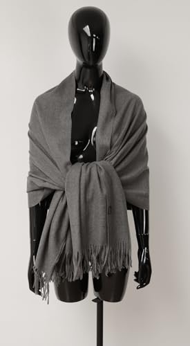 Van Der Rich ® - Elegant Plain Wool Scarf with Warm and Soft Fringes - Women