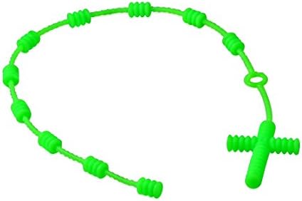 Fashion Fluorescent Rubber/ Silicone Green Ribbed Cross Rosary Style Religious Christian Bracelet