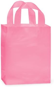 Shopping Bags with Handle Pink Frost 10" x 8" x 4" Gusset with Cardboard for Retail Merchandising or Gifts (20 Plastic Bags)