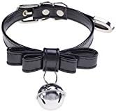 Handmade Leather Collar Necklace Choker With Bell - Black Big - 45 cm = 17.7 in