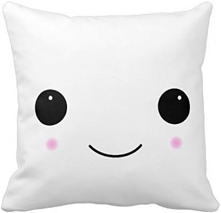 Cotton Linen Throw Pillow Case Cushion Cover Colorful18x18,CCMahn, Kawaii Marshmallow Smile