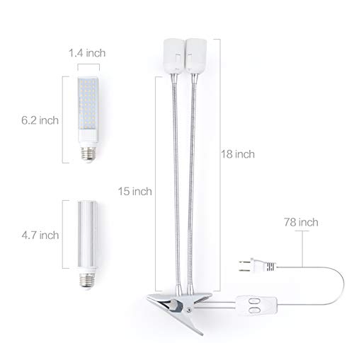 Grow Lights for Indoor Plants - A Plus LED Indoor Plant Lights, Dual Head Full Spectrum Sunlike Grow Light, Double Switch Flower Lamp, with Replaceable E27 Bulb, Professional for Seedling - Thumbnail 4