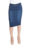 Esteez Women's Knee Length Stretch Denim Tummy Control Jean Skirt Beverly Hills