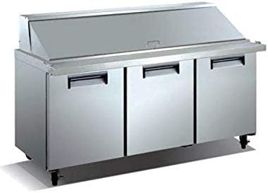 Mega Top Sandwich Prep Cooler Stainless-Steel Salad Prep Station Table Refrigerator with Cutting Board and Pans 3 Doors Environmentally Friendly