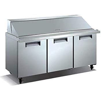 Mega Top Sandwich Prep Cooler Stainless-Steel Salad Prep Station Table Refrigerator with Cutting Board and Pans 3 Doors Environmentally Friendly