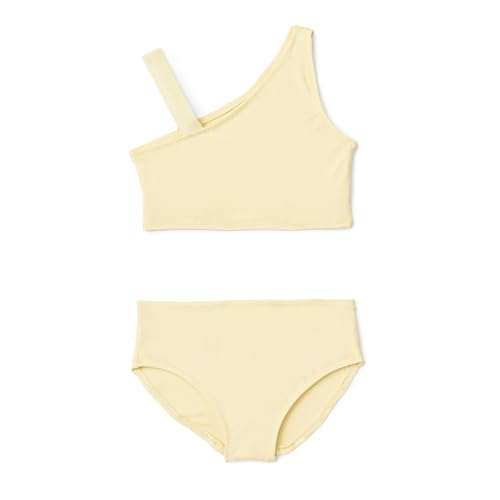 Amazon Essentials Maillot de Bain 2 Pièces Asymétrique Fille, Jaune Clair, 5 ans