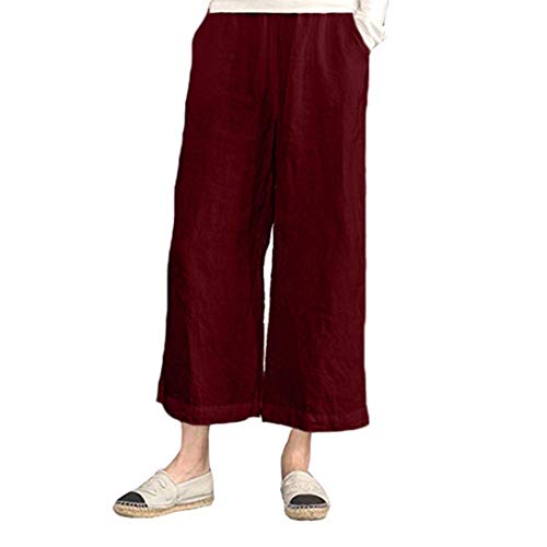 vermers Womens Casual Loose Plus Size Wide Leg Pants - Women Leisure Elastic Waist Cropped Pants Trousers(2XL, Red)
