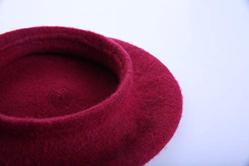 Bonaweite French Wool Berets Hat Classic Fashion Warm Beanie Cap for Girls (Wine Red) - Thumbnail 4