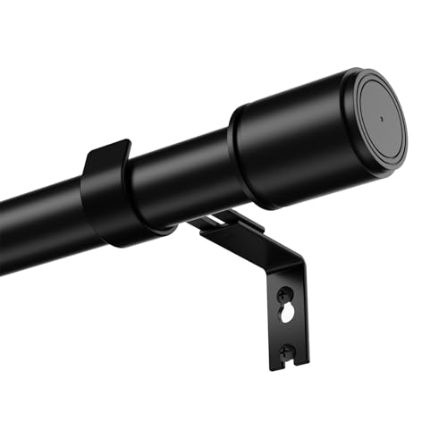 TRAROD Curtain Pole 79-253 cm, Curtain Rail Extendible 25 mm Diameter, Maximum Load 15 kg, Curtain Pole Black for Bedroom, Living Room, Kitchen