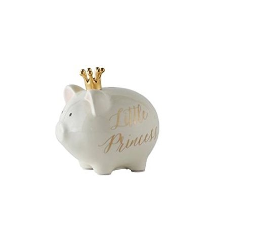 Mud Pie Little Princess Piggy Bank, Gold Crown/White Ceramic