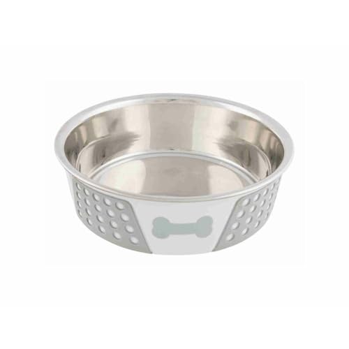 TRIXIE stainless steel bowl – non-slip thanks to plastic coating & silicone inserts – 1.4 litre capacity – ø 21 cm – 25257