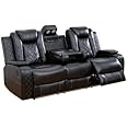 AYCP Multifunction Power Air Leather Recliner Sofa Set with LED Lights, Living Room Furniture, Reclining Sofa, loveseat, Chair with USB Port/Storage (Black, Sofa)
