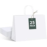 GSSUSA Large Paper Gift Bags 16x6x12'' 25Pcs White Paper Bags with Handles, Shopping Bag for Small Business, Sturdy Kraft Paper, for Boutique, Party Favor Bag, Valentine's Day Craft