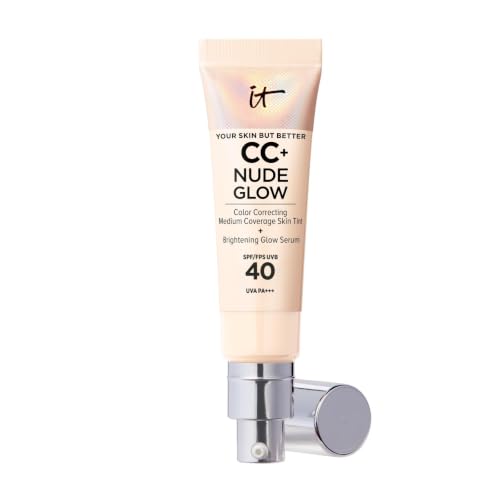 IT Cosmetics, Creme CC+ Nude Glow Your Skin But Better, Couvrance Moyenne, SPF40, Enrichi en Peptides, Collagene & Vitamines, Fini Naturel & Lumineux, 32 ml, Teinte : Fair