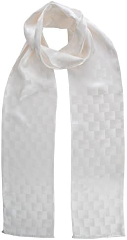 Elizabetta Men's Italian Skinny White Silk Aviator Opera Scarf, Handmade in Italy, White)