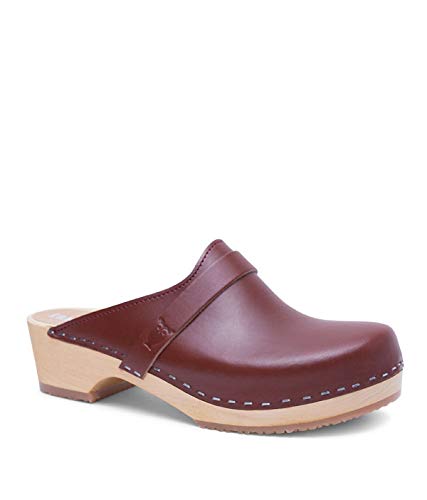 Sandgrens Swedish Low Heel Wooden Clog Mules for Women, US 10-10.5 | Tokyo Cognac Veg, EU 41 - Thumbnail 6