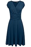 Finejo Women's V-Neck Casual Vintage Ruched Waist Cocktail Swing Party Dress Lake Blue X-Large
