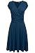 Finejo Women's V-Neck Casual Vintage Ruched Waist Cocktail Swing Party Dress Lake Blue X-Large
