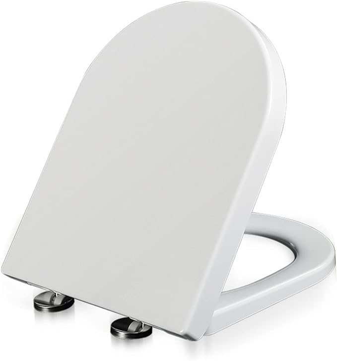 D-Shape Soft Close Toilet Seat Anti Bacterial Standard Size Loo Seat Slow Close Premium UF Material Quick Release Adjustable Hinges Hard Wearing U Shape Easy Cleaning with Dual Fixing White UF