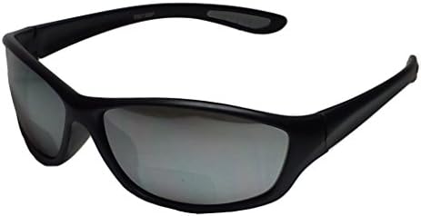Sport Reading Sunglasses with Bi-Focal Lens UV Protection (Black Frame with Silver Mirror Lens, 1.50)