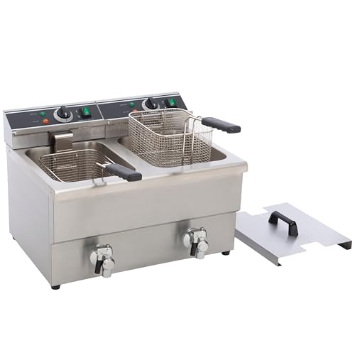 FSE DF-12L/2 Electric Countertop Deep Fryer with 25 Pounds Double Tanks, Stainless Steel, 22-3/4