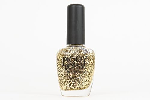 Piggy Polish Christmas Gold Glitter Nail Polish, Big Flakes of Gold Glitter, Great as a Top Coat, Fun, Glam, Festive Nail Polish, Great Gift! Non Toxic .5 oz