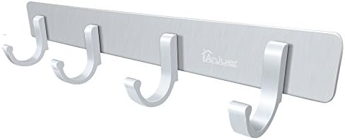 Anjuer Adhesive Wall Hooks Metal 4 Hook Coat Rack Wall Mount Hanger, Towel Holder Rack for Kitchen Door Bathroom