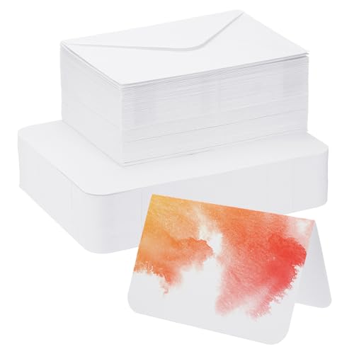PATIKIL 50 Sets Pure Cotton Watercolor Cards 140lb/300 GSM Postcards Rounded Corners with Envelopes for Art Painting Creative Thank Notes, 4x6 Inch Foldable Size