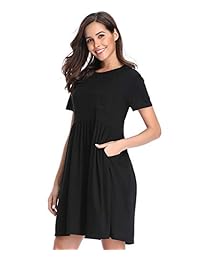 CROSS1946 - Vestido de manga corta con volantes sueltos para mujer, liso, para verano, playa, casual, S-XXL