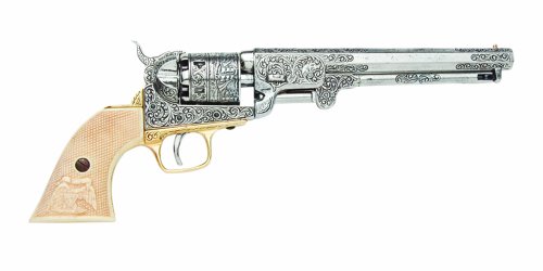 Denix Civil War M1851 Replica Engrave Silver Navy Pistol Non Firing Gun