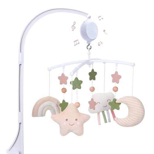 COTTONBEBE Baby Cot Mobile with Music Box – 35 Music – 3 Modes – Adjustable Volume – Easy to Install – For 0+ Months Boys and Girls (Rainbow)