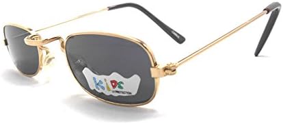 Baby or Toddler Gold Metal Aviator Rectangle Sunglasses Shades Dark Black Lens