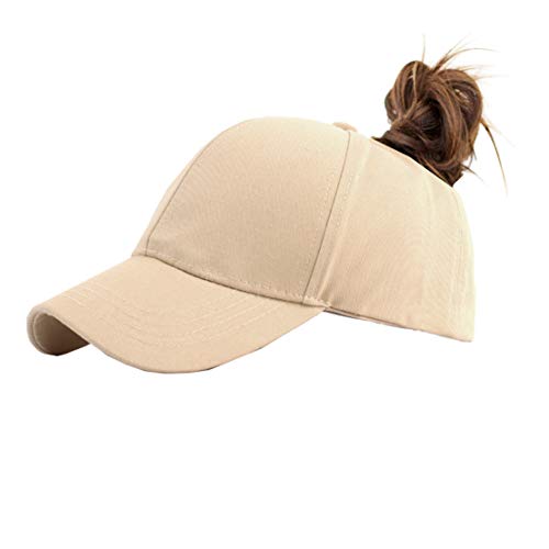 Cotton Ponytail Hats Pony Tail Caps Baseball for Women (Navy+Khaki)