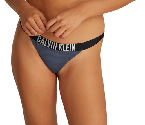 Calvin Klein Damen Bikinihose mit Logobund, Blau (Grisaille), S