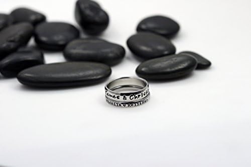 Hand-Stamped Stacked 5mm and 3mm *Shiny Finish* Stainless Steel Family Name Ring Set