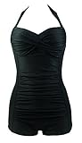 Cocoship Elegant Retro Inspired Boy-Leg One Piece Ruched Monokinis Swimsuit(FBA)