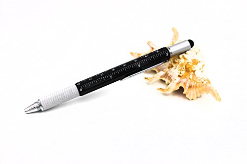 2PCS PACK 6 in 1 Screwdriver Tool Pen - Mini Multifunction Pen with Stylus, Flat and Phillips Screwdriver Bit, Bubble Level and inch cm Ruler all in one (Black and Silver) - Thumbnail 2