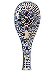 spoon holder Spoon Rest Ceramic Blue and white Hand crafted and Hand Painted Northern African Design .