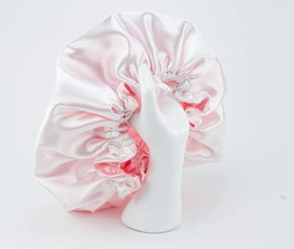 Dehman Handmade Fully Reversible Luxuries Pure Satin Hair Bonnet satin sleep cap Safe For All Hair Types - Most Beneficial Hair care Product Available Pink 2020 (LARGE)