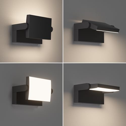 Klighten LED Wall Light Outdoor Indoor 24 W IP65, Adjustable Wall Lamp Modern Aluminium Wall Lamps for Hallway Balconies Gardens, 1500 Lumens, Black, Natural White 4000 K