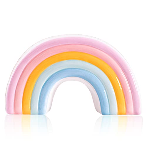 Cevly Personalized Piggy Bank Rainbow Money Ceramic Coin Banks Desk Colorful Decorative Box Small Coins Saving Jar Savings Pot Birthday Gift Nursery Décor for Kids Adults Keepsakes (Pink)