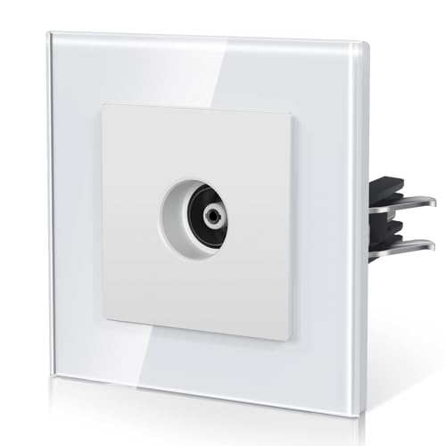 BSEED TV Plug with Glass, Wall Plug with Hook,E-Series,TV Socket,86 mm White