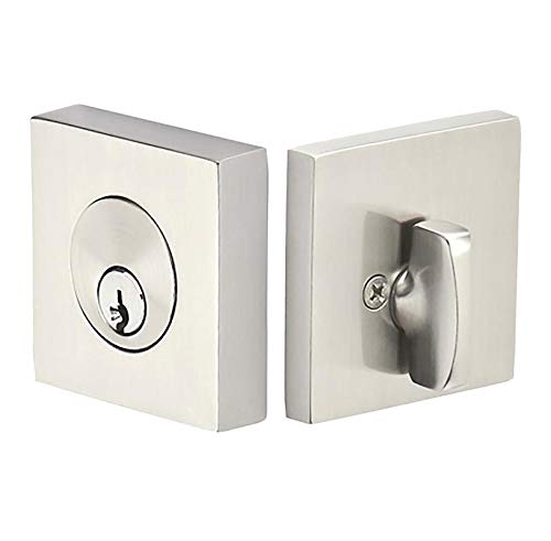 Emtek Hardware Deadbolt, Single Cylinder, Square, Solid Brass, Modern Style, C-Keyway, Model: 8469, Color: Satin Nickel (US15)